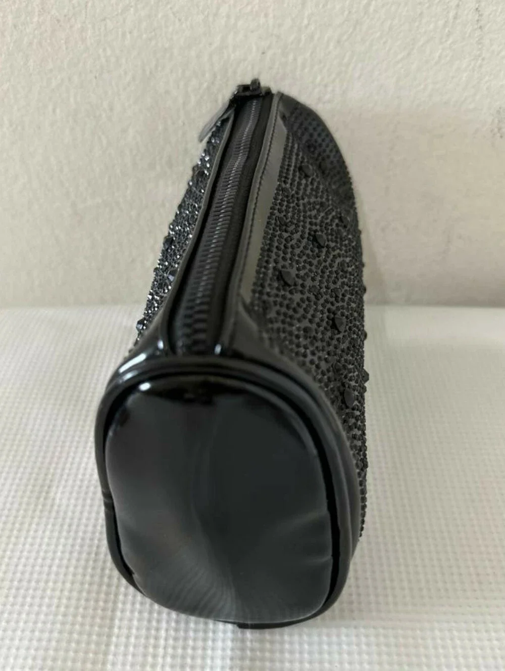 Steve Madden Black Rhinestone Cosmetic Case Pouch Clutch NWOT